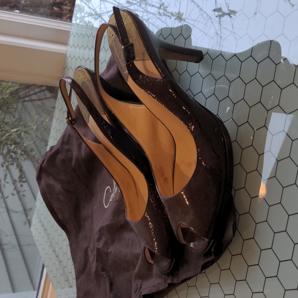 Purple patent leather Cole Haan Slingbacks